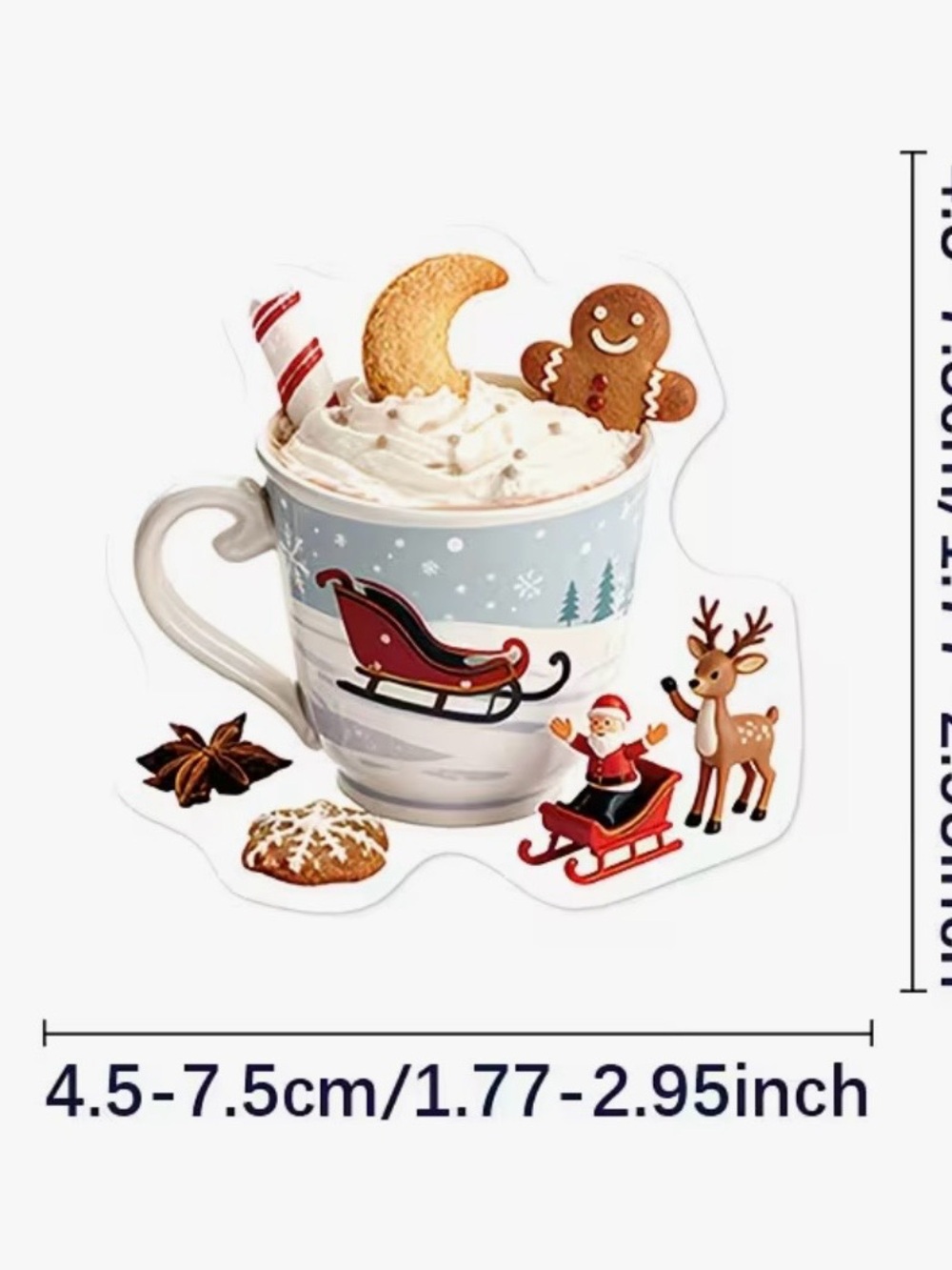 50 Holiday Gingerbread Cookies in Mugs Stickers Christmas Cocoa Coffee Baking - Picture 7 of 16